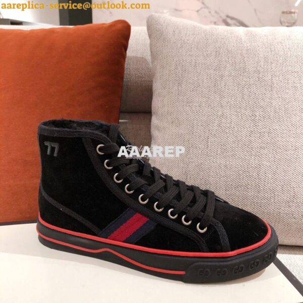 Replica Gucci Tennis 1977 High-Top Sneaker with Shearling 649335 Blac 8