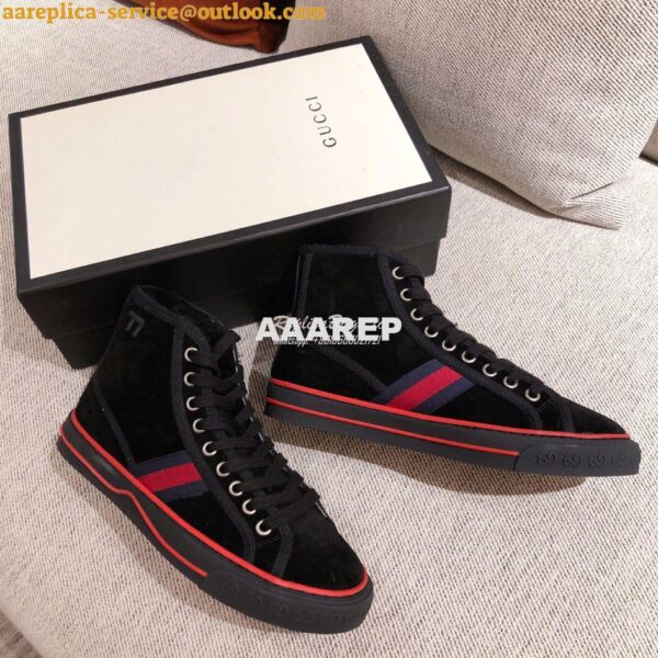 Replica Gucci Tennis 1977 High-Top Sneaker with Shearling 649335 Blac 9