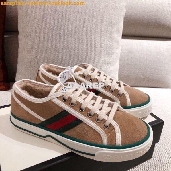 Replica Gucci Tennis 1977 Sneaker with Shearling 606110 Beige 5