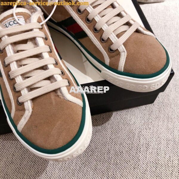 Replica Gucci Tennis 1977 Sneaker with Shearling 606110 Beige 6