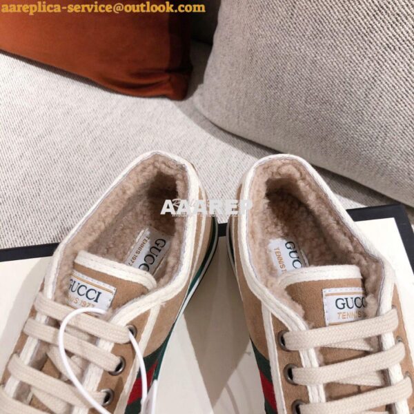 Replica Gucci Tennis 1977 Sneaker with Shearling 606110 Beige 7