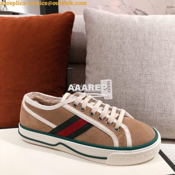 Replica Gucci Tennis 1977 Sneaker with Shearling 606110 Beige 9