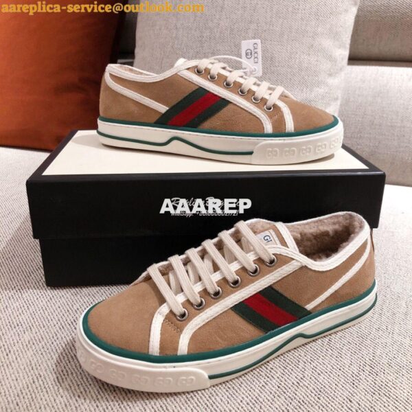 Replica Gucci Tennis 1977 Sneaker with Shearling 606110 Beige 10