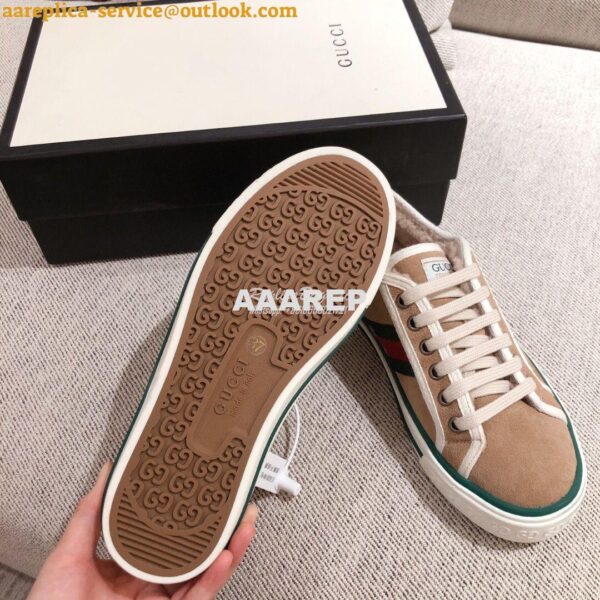 Replica Gucci Tennis 1977 Sneaker with Shearling 606110 Beige 11