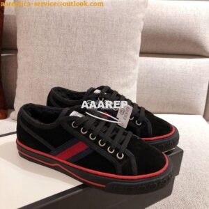 Replica Gucci Tennis 1977 Sneaker with Shearling 606110 Black 2