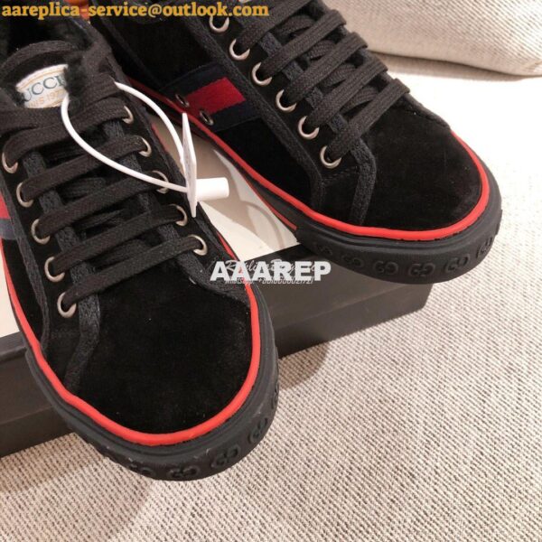 Replica Gucci Tennis 1977 Sneaker with Shearling 606110 Black 5