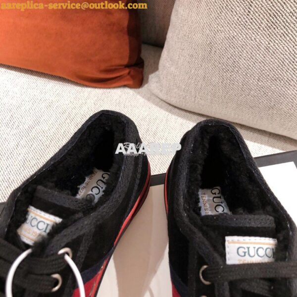 Replica Gucci Tennis 1977 Sneaker with Shearling 606110 Black 6