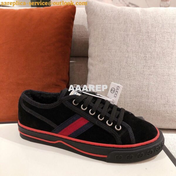 Replica Gucci Tennis 1977 Sneaker with Shearling 606110 Black 8