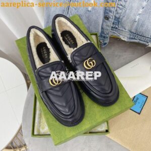 Replica Gucci Aria Loafer With Double G 670399 Black Chevron Matelasse