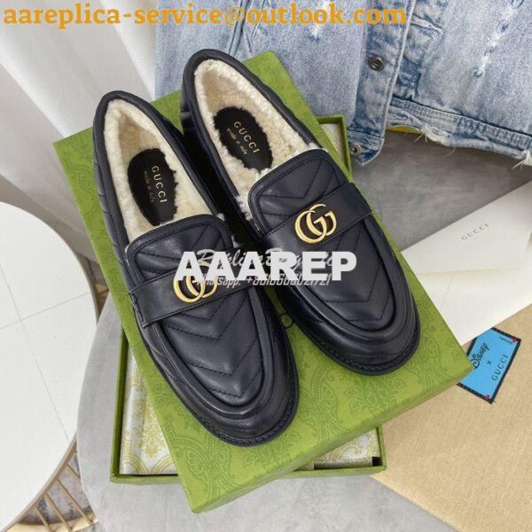 Replica Gucci Aria Loafer With Double G 670399 Black Chevron Matelasse 3