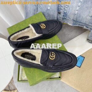 Replica Gucci Aria Loafer With Double G 670399 Black Chevron Matelasse 2