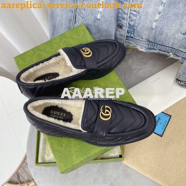 Replica Gucci Aria Loafer With Double G 670399 Black Chevron Matelasse 4