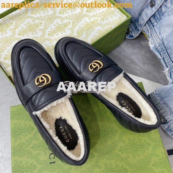 Replica Gucci Aria Loafer With Double G 670399 Black Chevron Matelasse 6