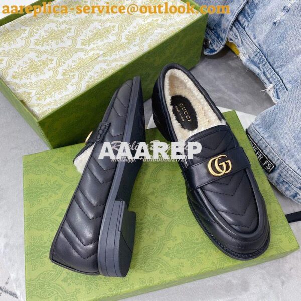 Replica Gucci Aria Loafer With Double G 670399 Black Chevron Matelasse 7