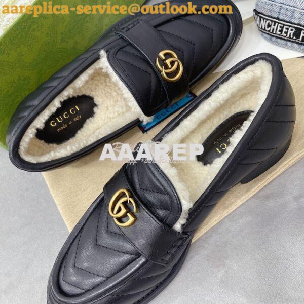 Replica Gucci Aria Loafer With Double G 670399 Black Chevron Matelasse 9