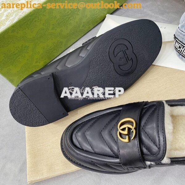 Replica Gucci Aria Loafer With Double G 670399 Black Chevron Matelasse 10