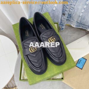 Replica Gucci Aria Loafer With Double G 670399 Black Chevron Matelasse