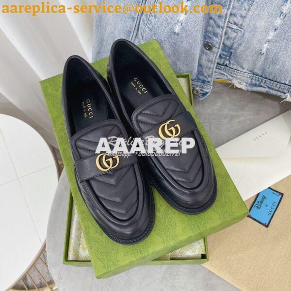 Replica Gucci Aria Loafer With Double G 670399 Black Chevron Matelasse 3