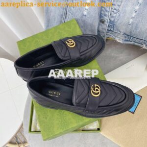 Replica Gucci Aria Loafer With Double G 670399 Black Chevron Matelasse 2