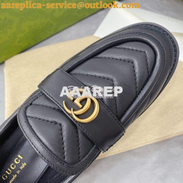 Replica Gucci Aria Loafer With Double G 670399 Black Chevron Matelasse 8