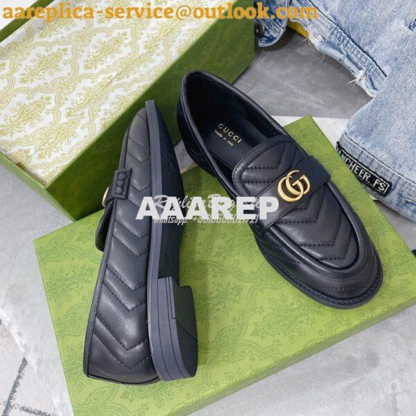 Replica Gucci Aria Loafer With Double G 670399 Black Chevron Matelasse 10