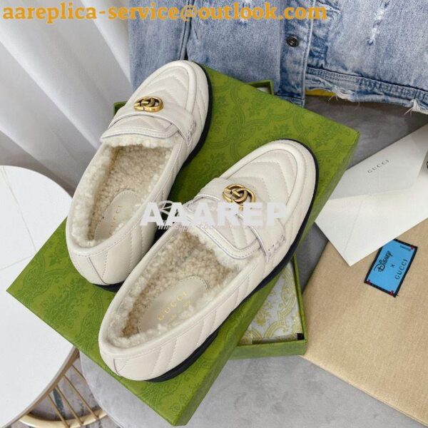 Replica Gucci Aria Loafer With Double G 670399 White Chevron Matelasse 6