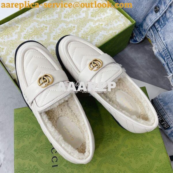 Replica Gucci Aria Loafer With Double G 670399 White Chevron Matelasse 7