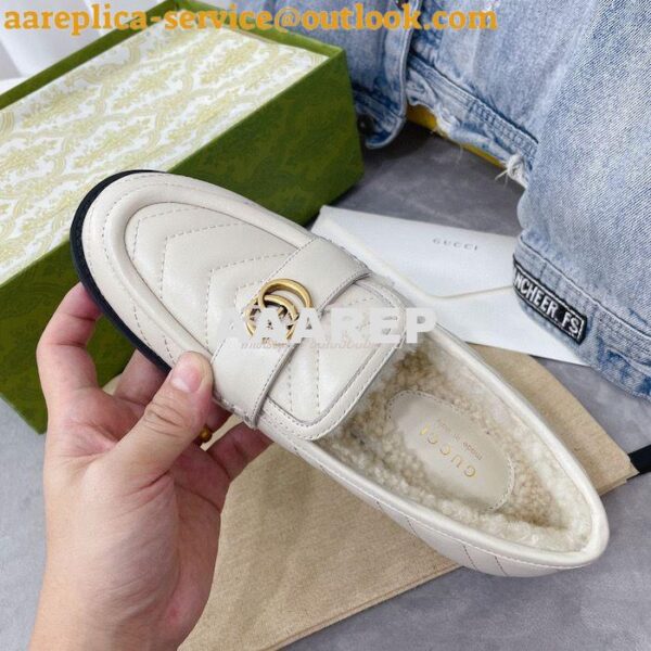 Replica Gucci Aria Loafer With Double G 670399 White Chevron Matelasse 8