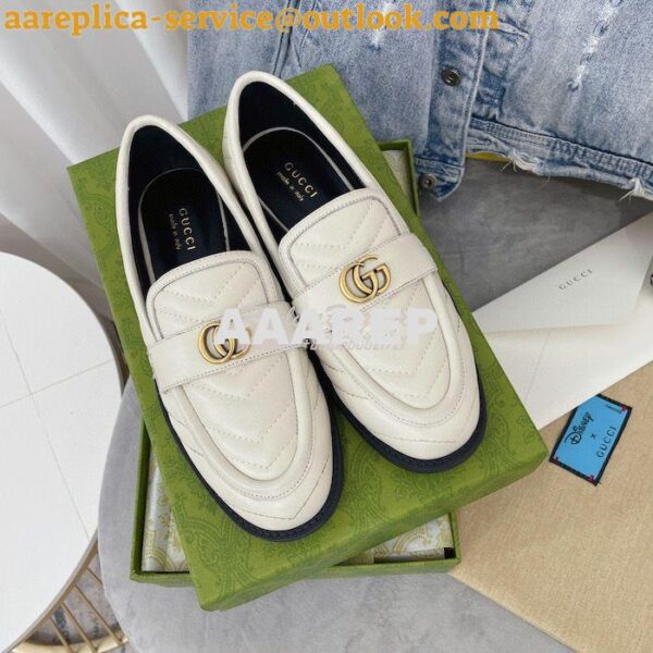 Replica Gucci Aria Loafer With Double G 670399 White Chevron Matelasse 4