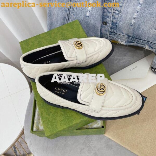 Replica Gucci Aria Loafer With Double G 670399 White Chevron Matelasse 5