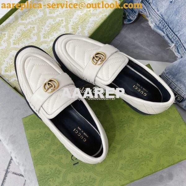 Replica Gucci Aria Loafer With Double G 670399 White Chevron Matelasse 6