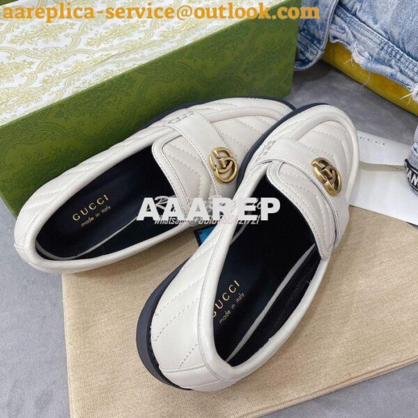 Replica Gucci Aria Loafer With Double G 670399 White Chevron Matelasse 7