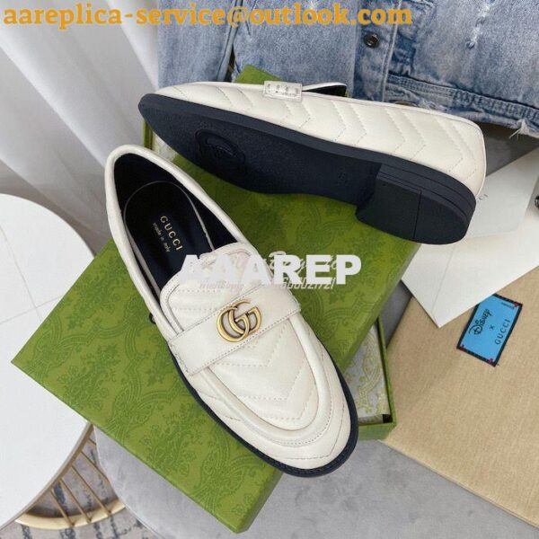 Replica Gucci Aria Loafer With Double G 670399 White Chevron Matelasse 10