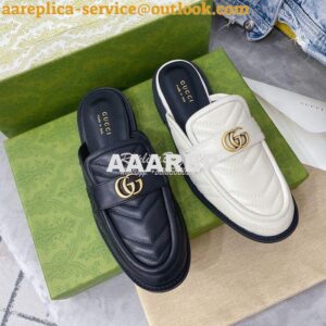 Replica Gucci Aria Slipper With Double G 670400 Black Chevron Matelass 2