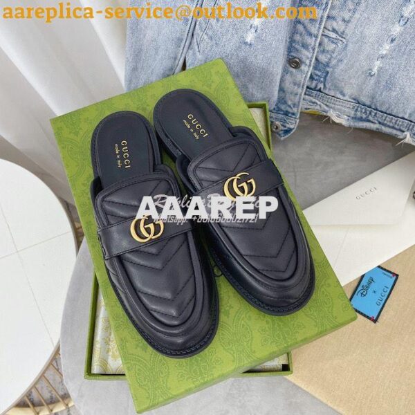 Replica Gucci Aria Slipper With Double G 670400 Black Chevron Matelass 5