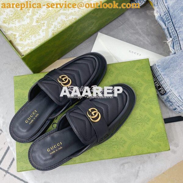 Replica Gucci Aria Slipper With Double G 670400 Black Chevron Matelass 9