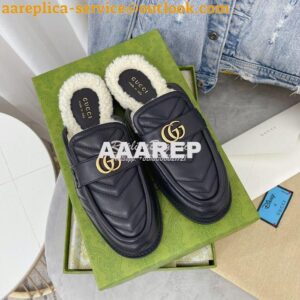 Replica Gucci Aria Slipper With Double G 670400 Black Chevron Matelass 2