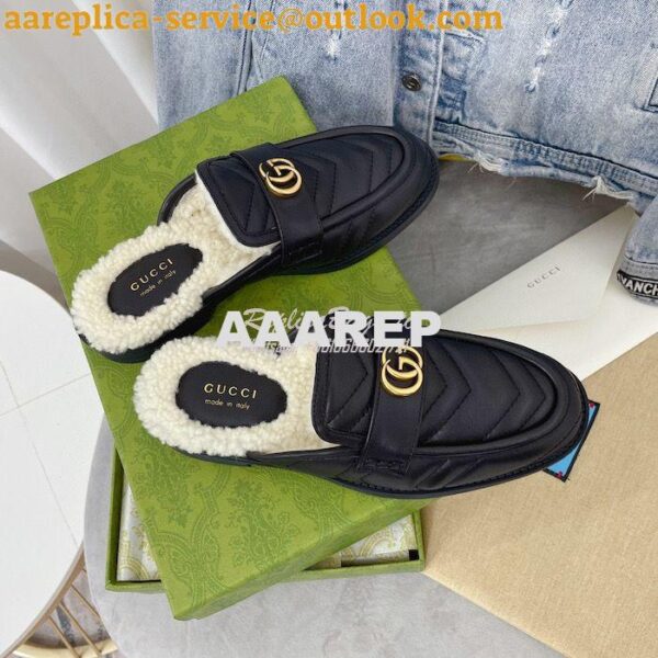 Replica Gucci Aria Slipper With Double G 670400 Black Chevron Matelass 5