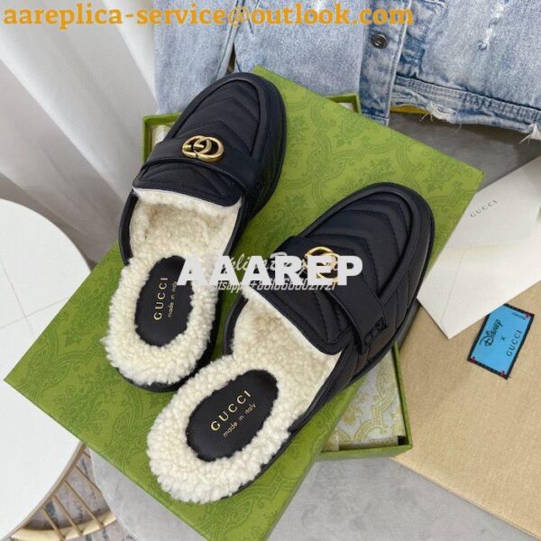 Replica Gucci Aria Slipper With Double G 670400 Black Chevron Matelass 6