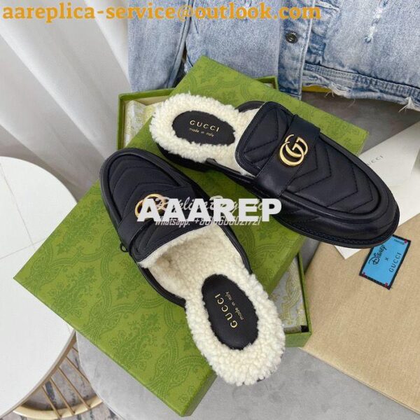 Replica Gucci Aria Slipper With Double G 670400 Black Chevron Matelass 7