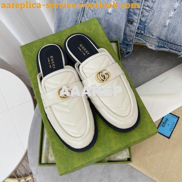 Replica Gucci Aria Slipper With Double G 670400 White Chevron Matelass 3