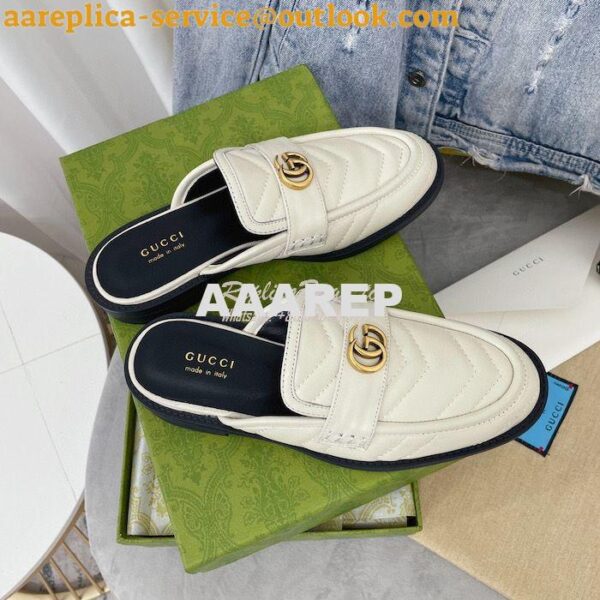 Replica Gucci Aria Slipper With Double G 670400 White Chevron Matelass 4