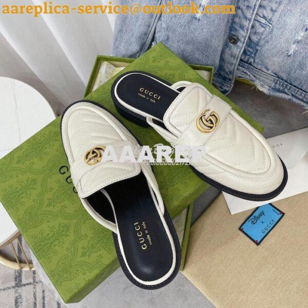 Replica Gucci Aria Slipper With Double G 670400 White Chevron Matelass 5