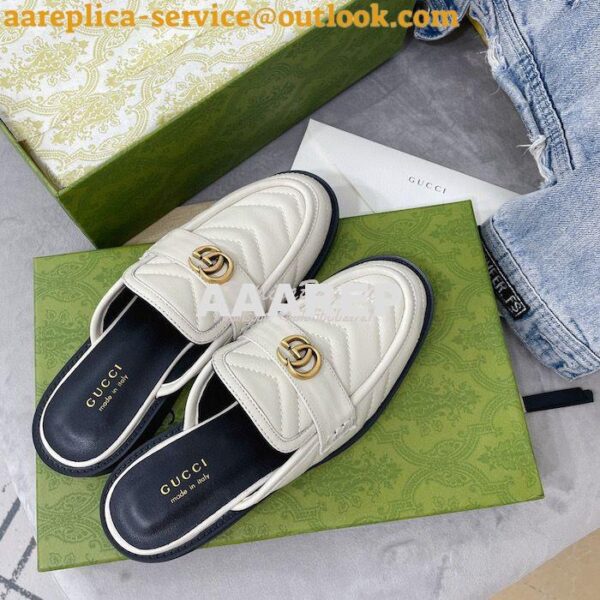 Replica Gucci Aria Slipper With Double G 670400 White Chevron Matelass 7