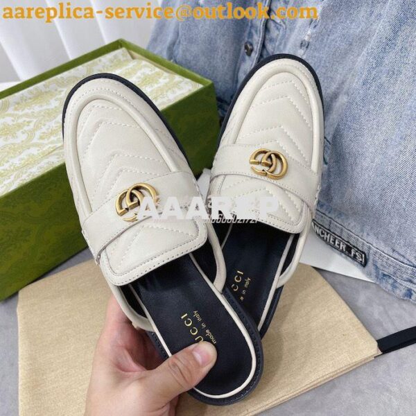 Replica Gucci Aria Slipper With Double G 670400 White Chevron Matelass 8