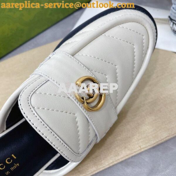 Replica Gucci Aria Slipper With Double G 670400 White Chevron Matelass 9