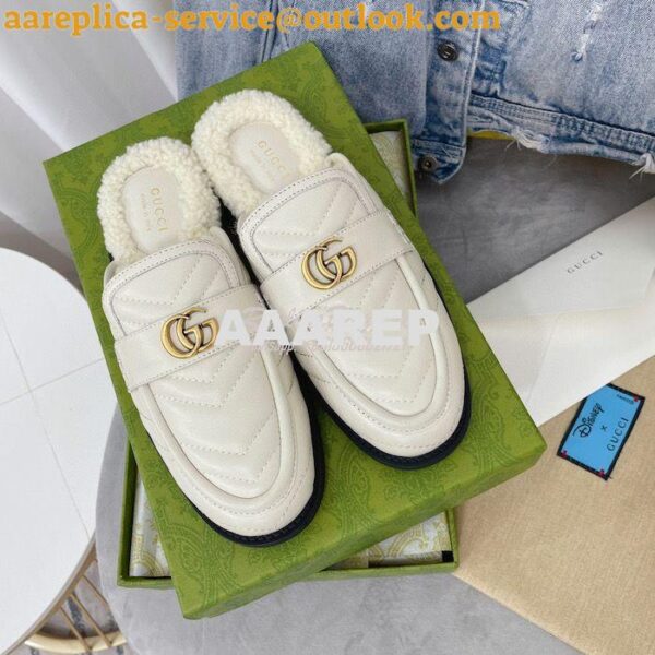 Replica Gucci Aria Slipper With Double G 670400 White Chevron Matelass 3