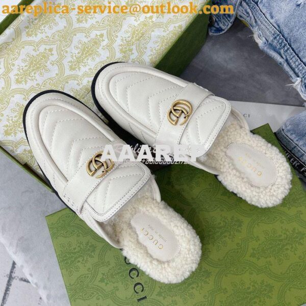 Replica Gucci Aria Slipper With Double G 670400 White Chevron Matelass 9