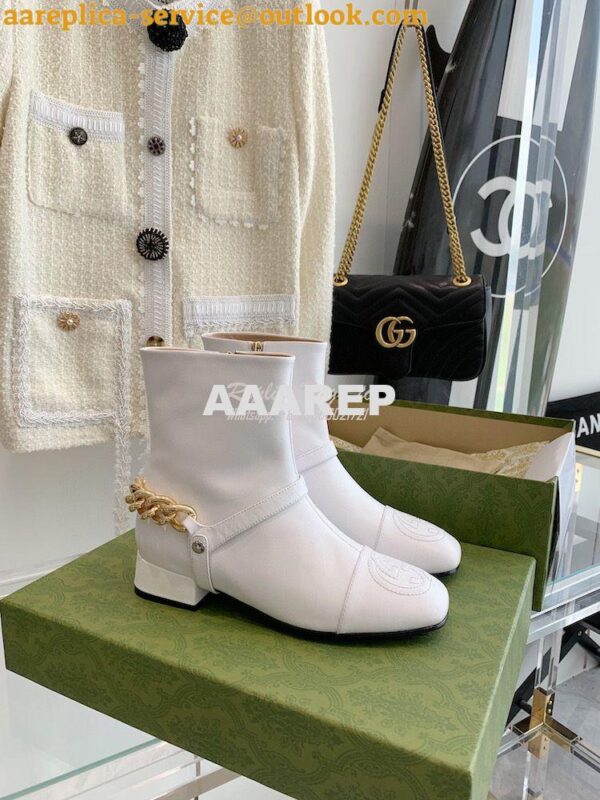 Replica Gucci Chain Soho Ankle Boot With Double G 360565 White 3