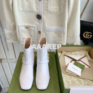 Replica Gucci Chain Soho Ankle Boot With Double G 360565 White 2